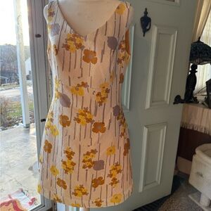 JULIE BROWN NYC Ivory Yellow Brown Gray Floral Damask Empire Waist Dress sz 4